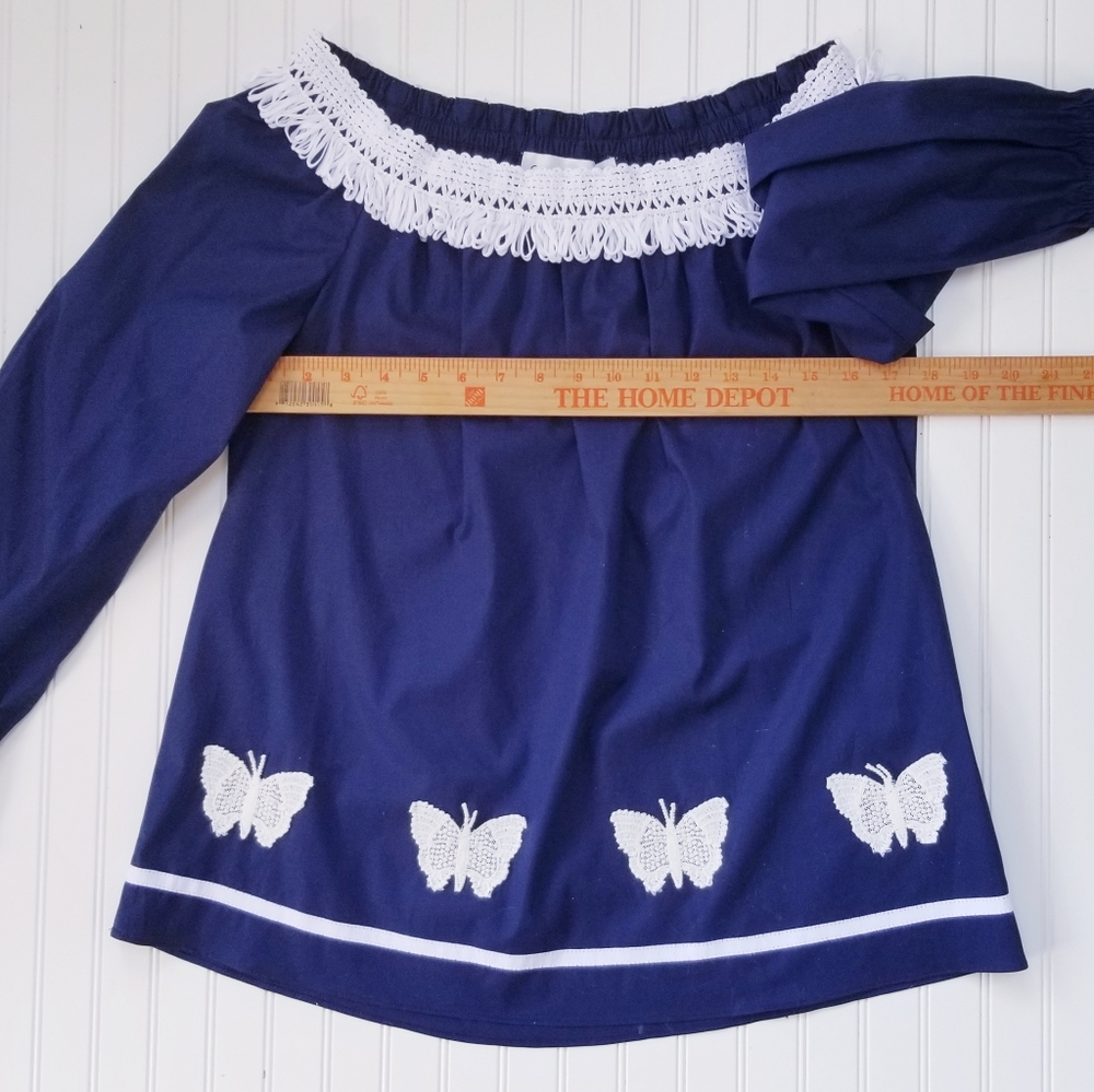 Sara Campbell Butterfly Navy Blue Popover Blouse Top Size Small NEW NWT - Picture 4 of 10